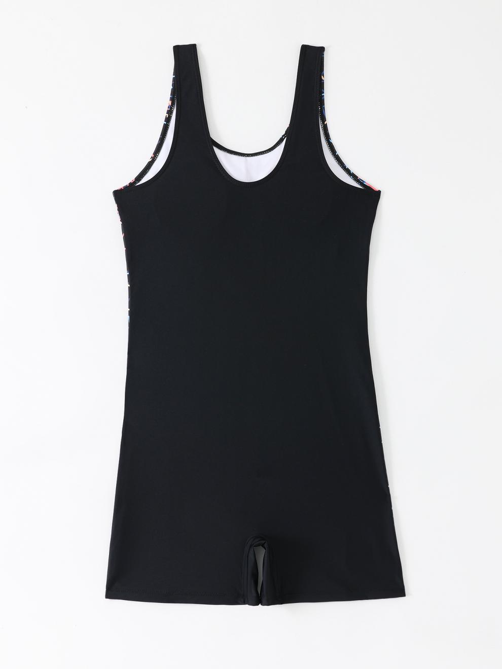 Womens Athletic One-Piece Swimsuit With Geometric Print Panels